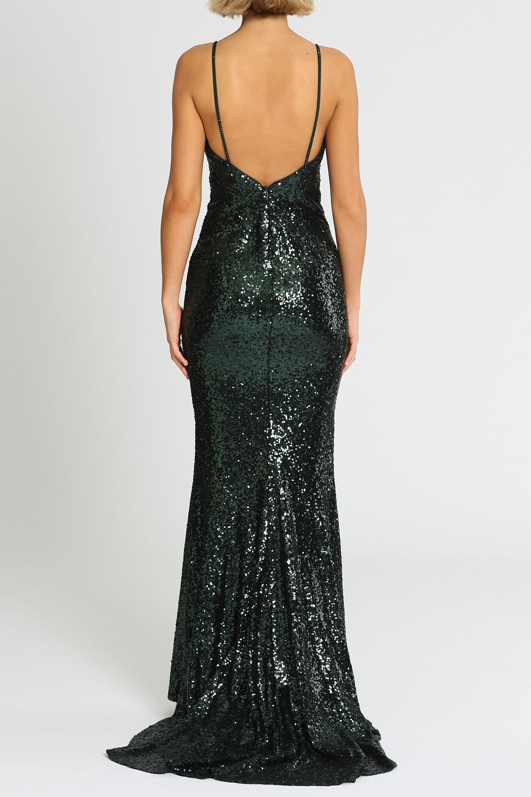 L'amour Sequin Plunge Emerald Green Sleeveless