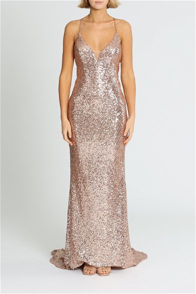 green emerald velvet dress A&N Luxe Yoven Rose Gold Sequin Gown | Afterpay main image 0