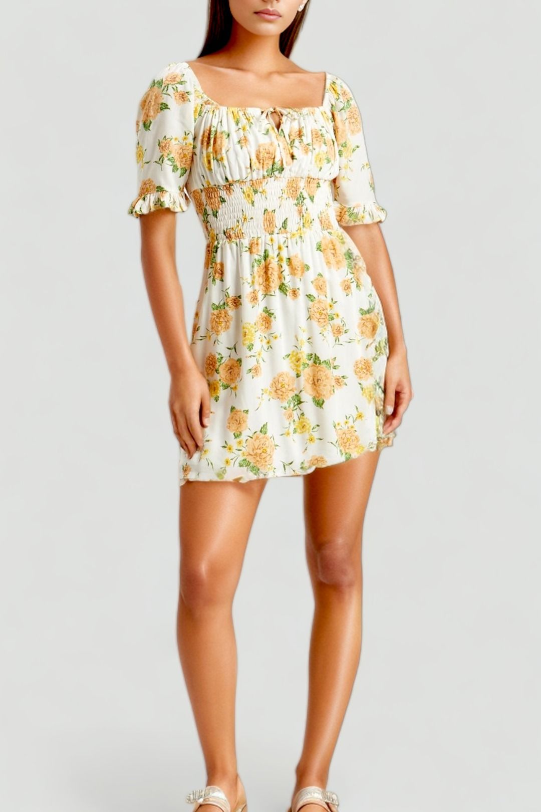 Hire Lecco Mini Dress Velma Floral in Peach Faithfull GlamCorner