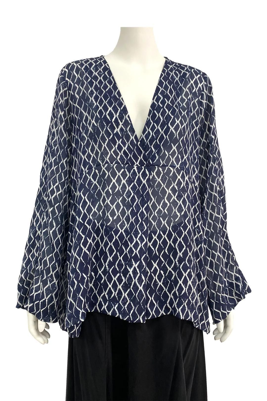Lee Mathews - Blue Sun Silk Print Blouse
