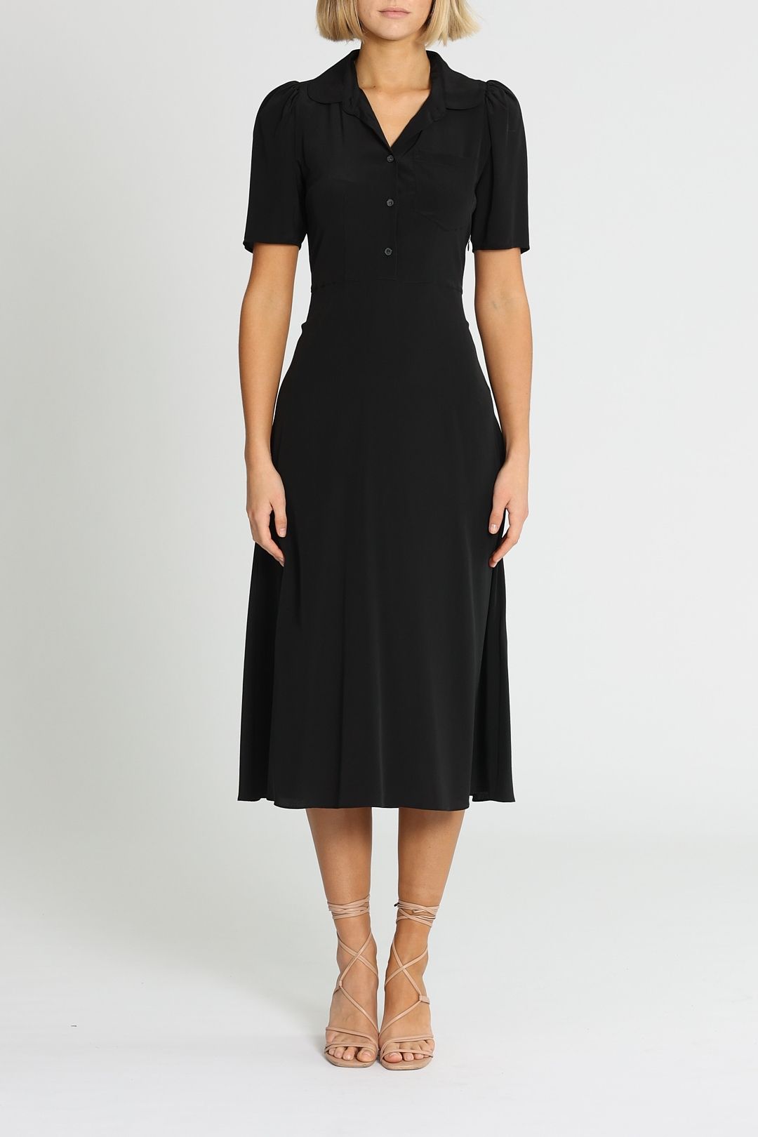Lee Mathews Ginger Silk Midi Dress Black