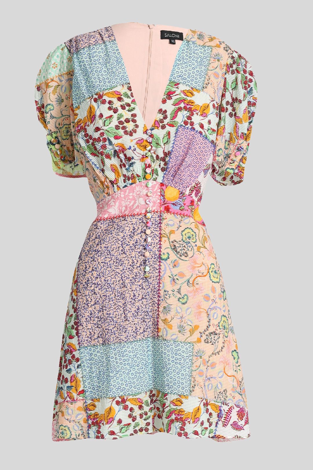 Saloni Lena Patchwork Pastel Floral Mini Dress 