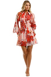 Leo-and-Lin -Blossom-Cotton-Linen-Mini-Dress-Red-Floral-Front