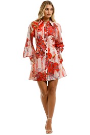 Leo-and-Lin -Blossom-Cotton-Linen-Mini-Dress-Red-Floral-Front