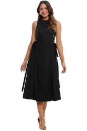 LEO LIN - Side Lacing Linen Flared Dress - Black - Front