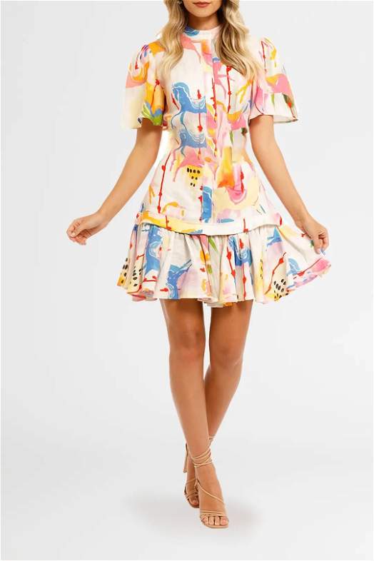 chinese dress ladies Yellow Embroidered Linen Dress for Girls, Ages 4-8 – Elegant and Comfo –  Rainbow Kids Colors main image 1