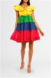 LEO LIN Chariot Mini Dress Rainbow Block Colour Block