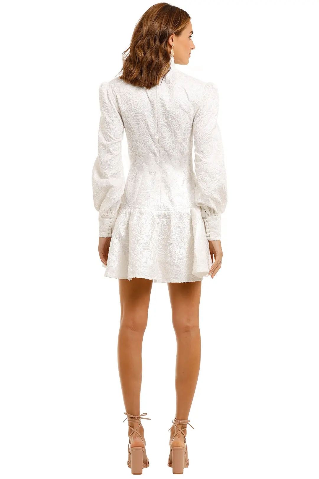 LEO & LIN Transcendence Rose Lace Short Dress White Blouson Sleeve No Belt