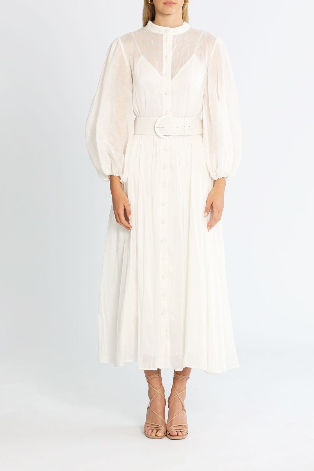 LEO LIN Valentina Silk Linen Midi Dress White