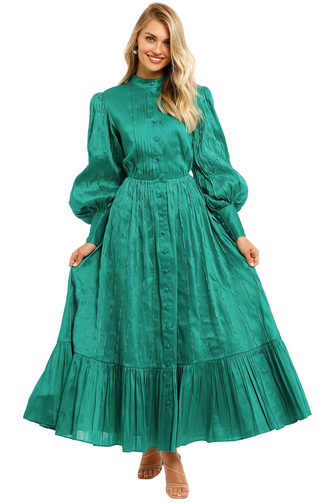 Forest green linen dress top