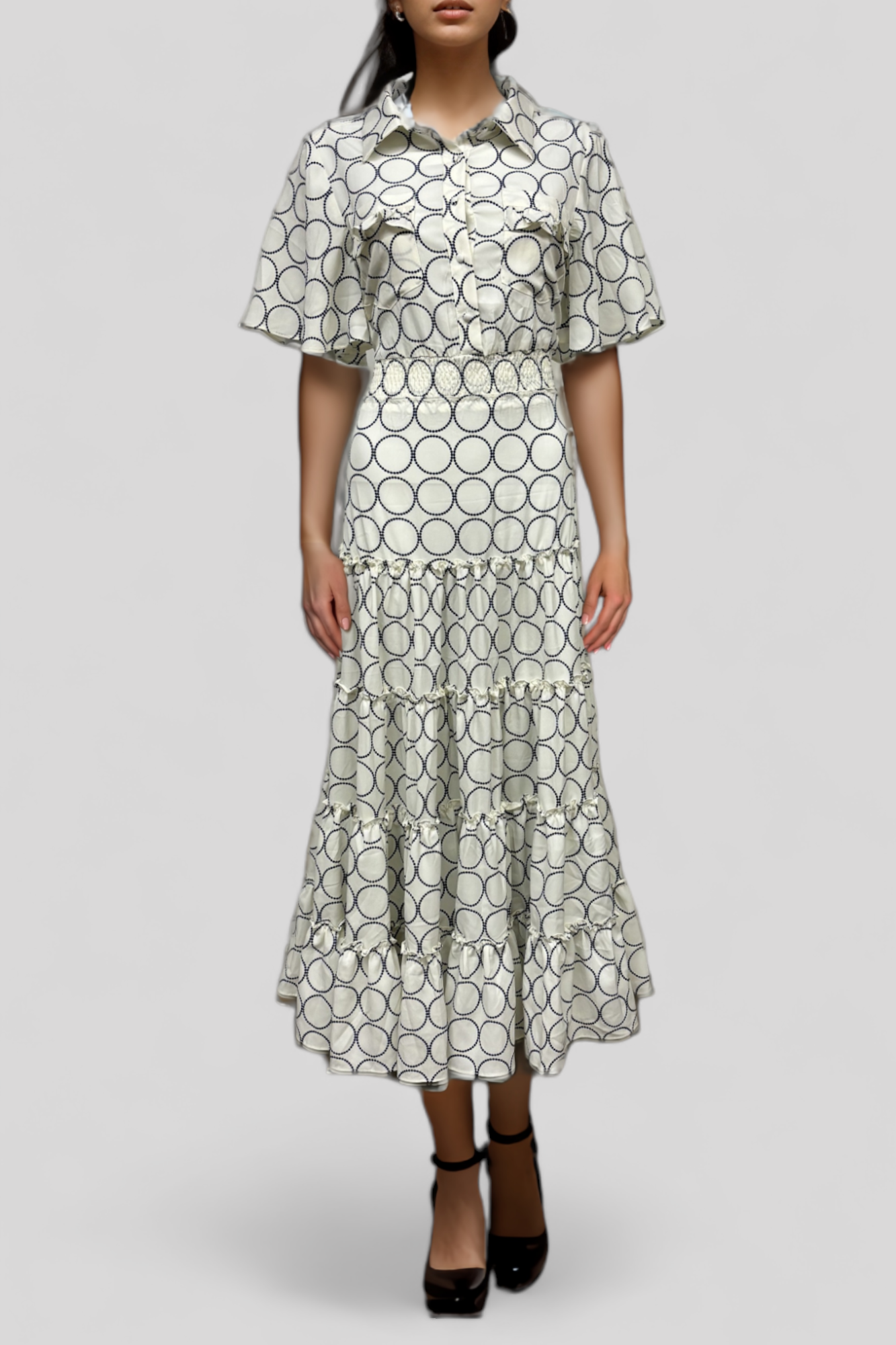 Brave & True - Lido Short Sleeve Dress - Ivory Circles Maxi