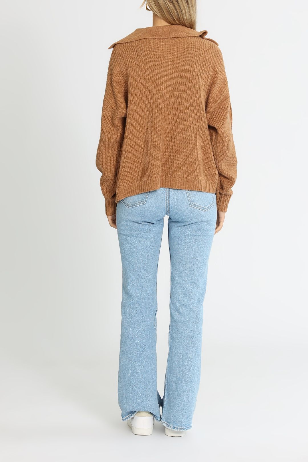 LMND Ava Collared Sweater Tan Relaxed Fit
