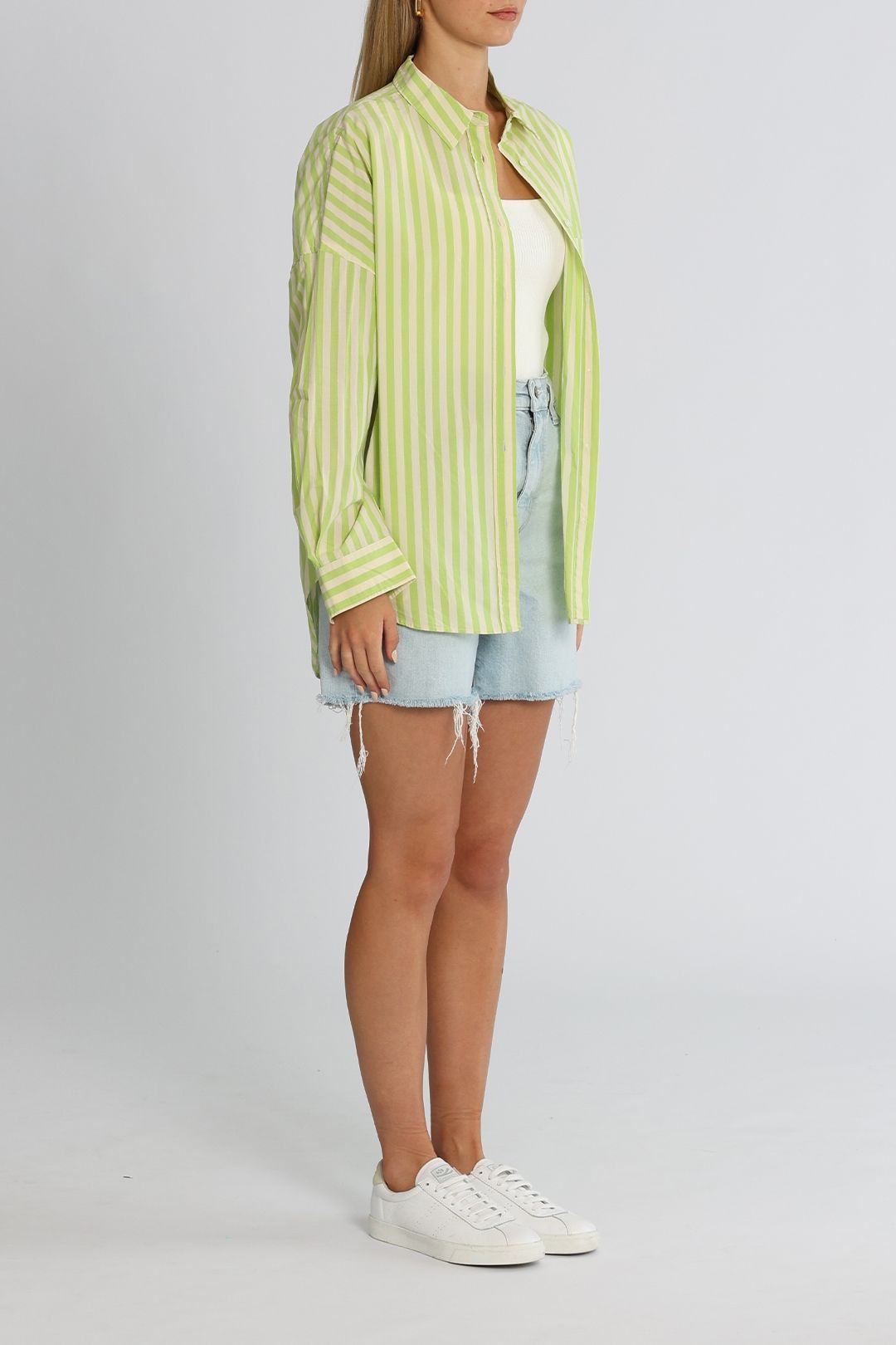 LMND Chiara Shirt Stripe Green Glow Long Sleeves