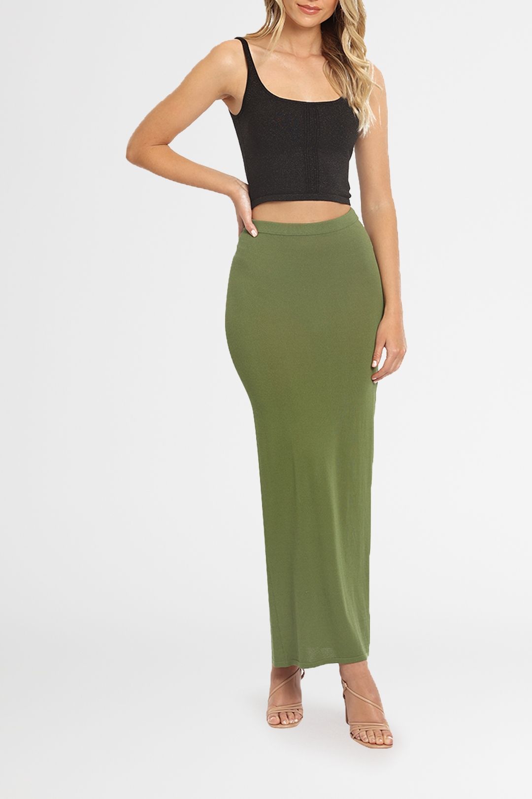 LMND Ribbed Midi Skirt Green