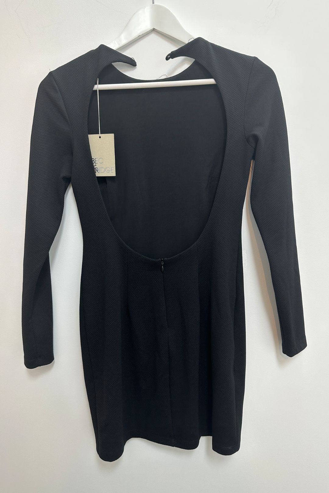 black long sleeve open back mini dress Black Drop Waist Jersey Yuki Mini Dress