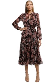 Lover-Florence-Pleat-Midi-Dress-Cocoa-Front
