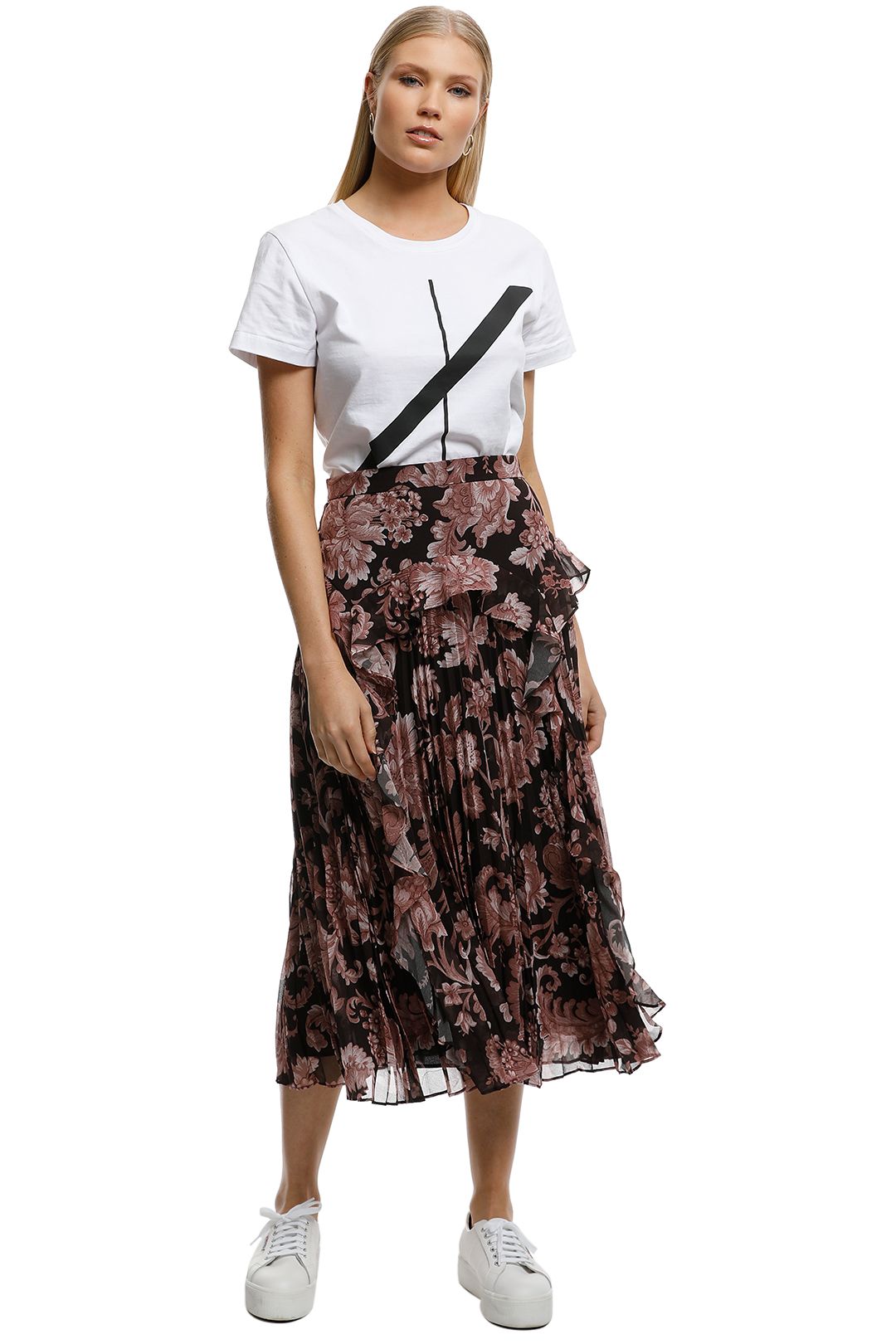 Lover-Florence-Pleat-Midi-Skirt-Cocoa-Front