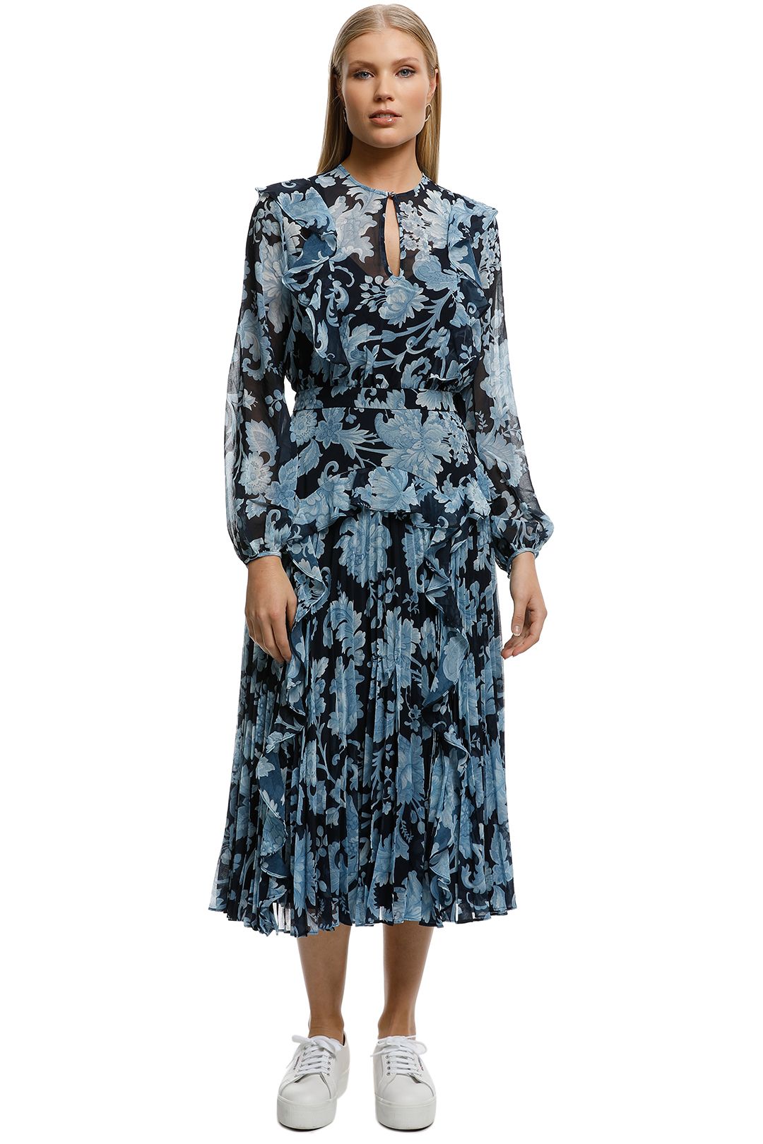 Lover-Florence Pleat Midi Dress-Navy-Front