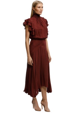 princess polly baby blue dress Women's Red Burgundy Velvet Midi Dress with Cut-Outs and Asymmetric Ruffle Hem | Large