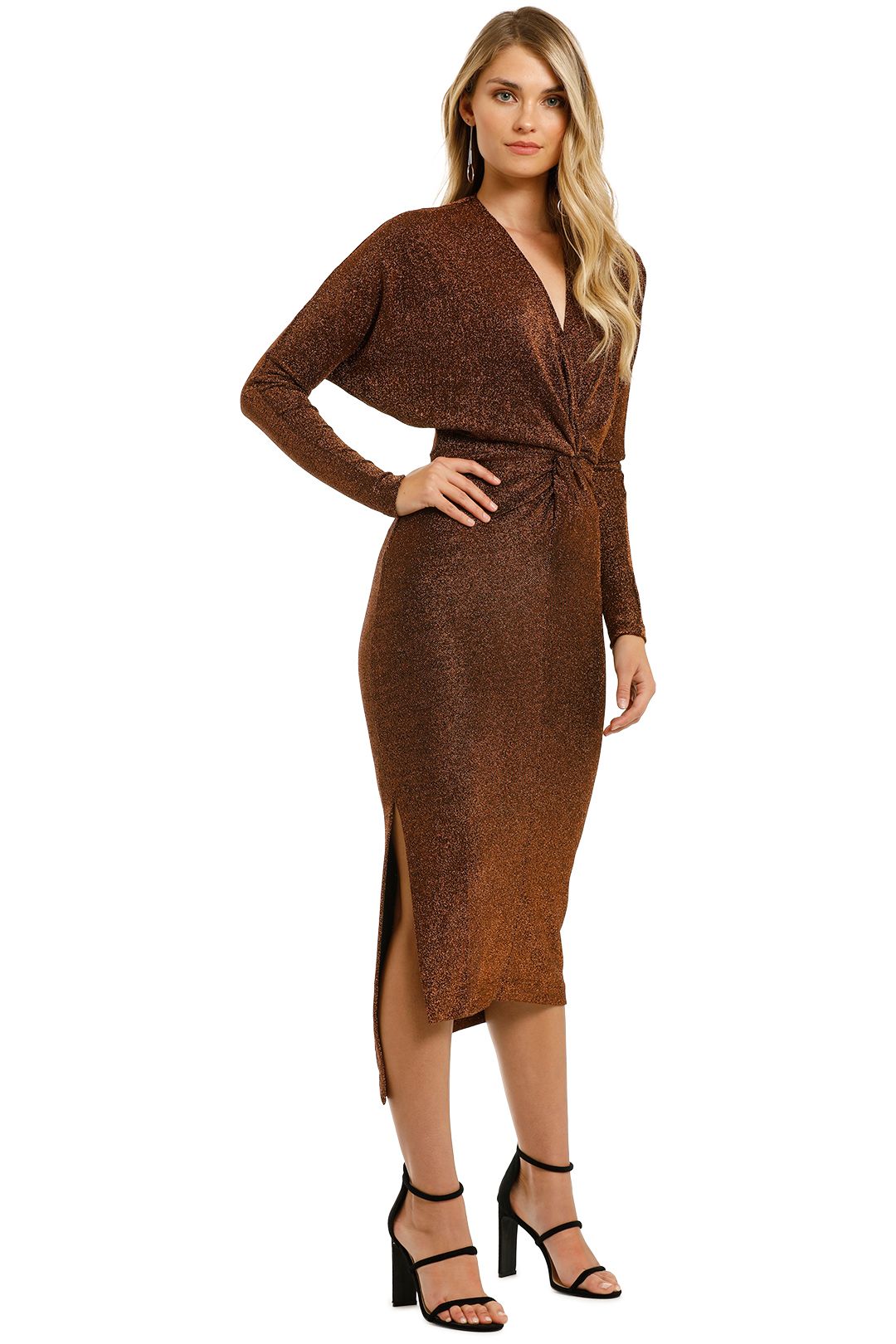 Marcia Twist Knot Lurex Midi Dress in Red by Lover for Rent