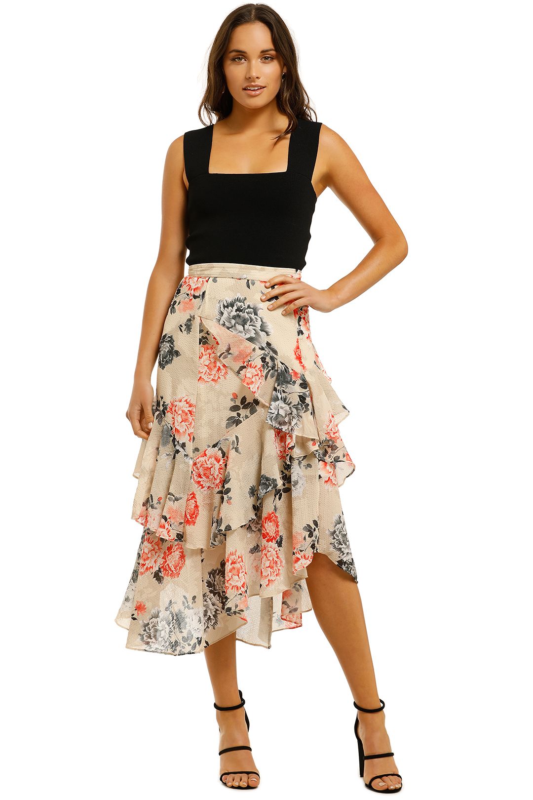 Lover-Painterly-Floral-Midi-Skirt-Bone-Front