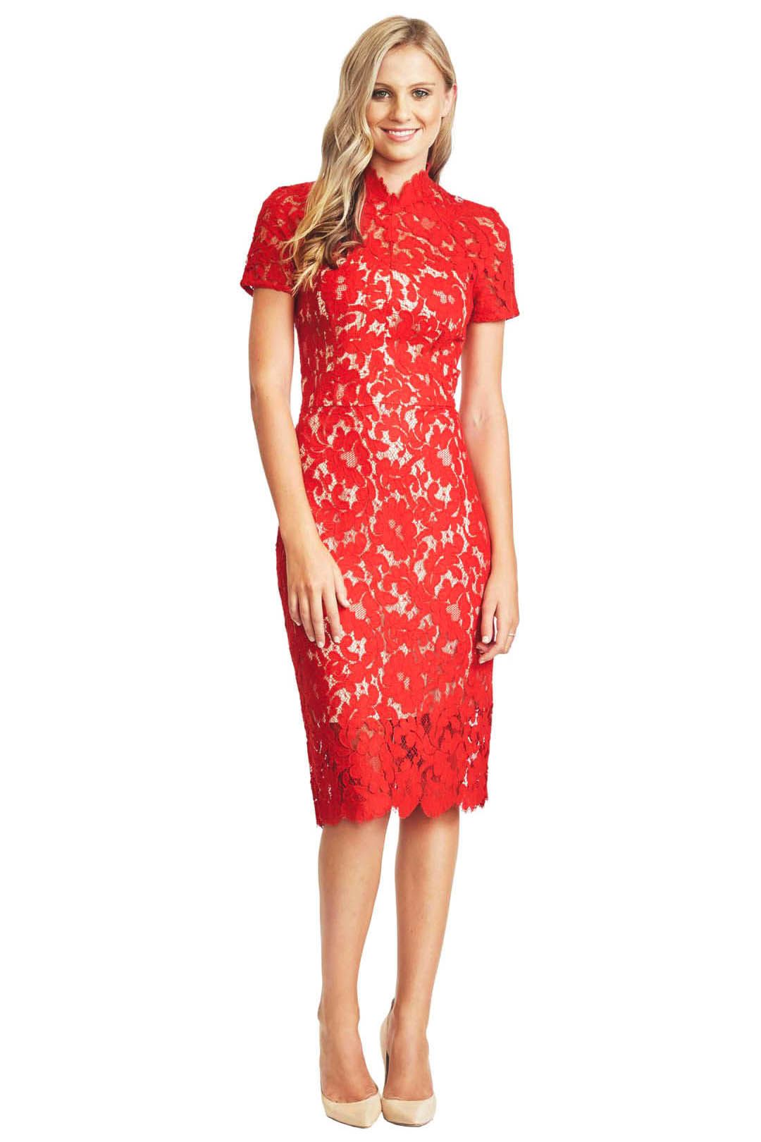 Red Warrior Lace Midi Dress by Lover for Hire GlamCorner