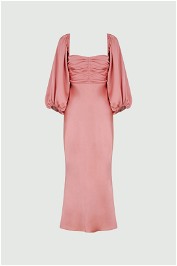 Luxe Ruched Bodice Long Sleeve Midi Dress Rose