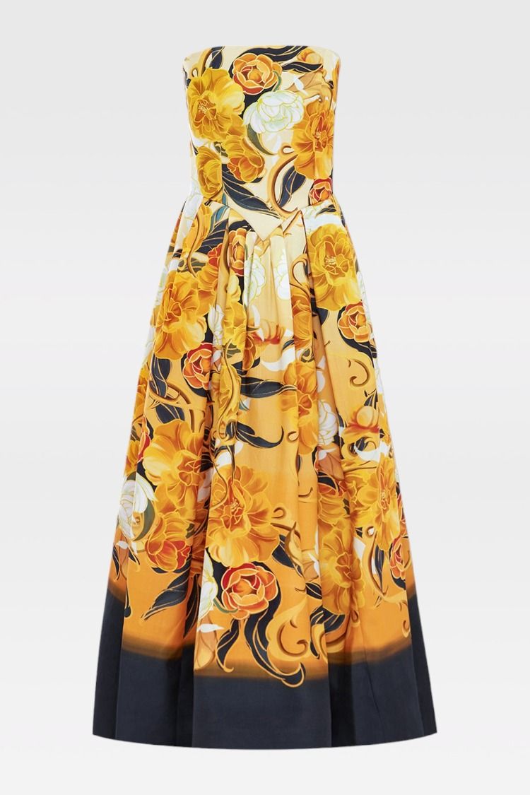 Lynn Bustier Midi Dress Adorn Print in Royal