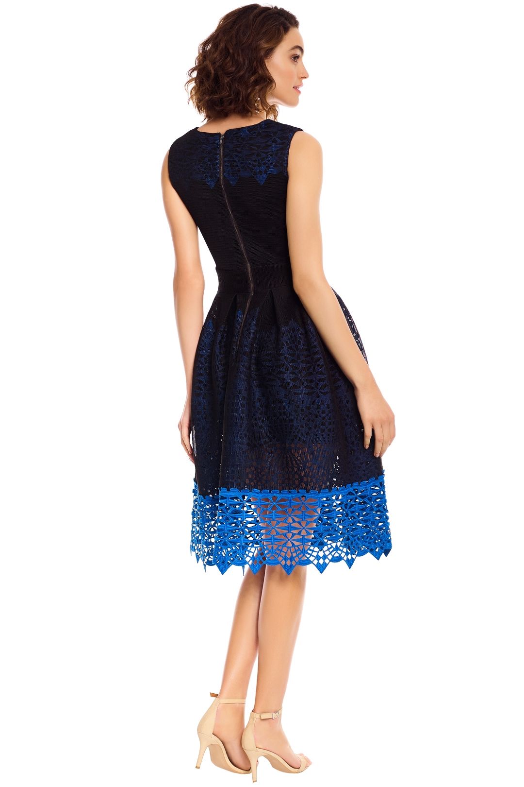 Maje - Russe Honeycomb Knit and Guipure Dress - Navy Blue - Back
