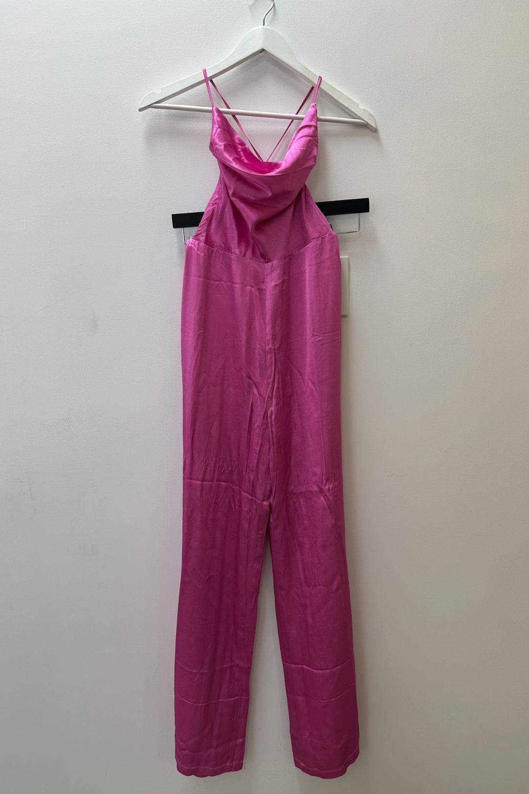 Meshki Mandie Satin Cowl Neck Jumpsuit in Pink
