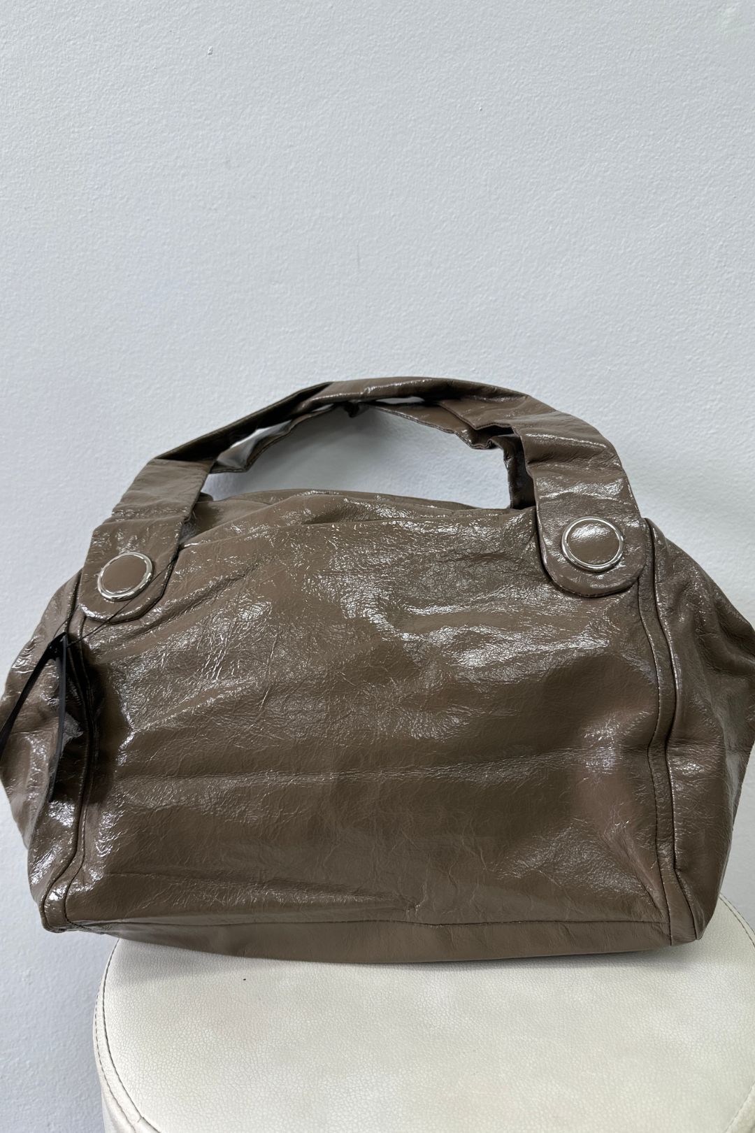 Marc by Marc Jacobs- Taupe Soft Patent Leather Turnlock Bag