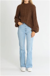 Marle Mimi Crew Neck Long Sleeve Jumper Cable Tobacco