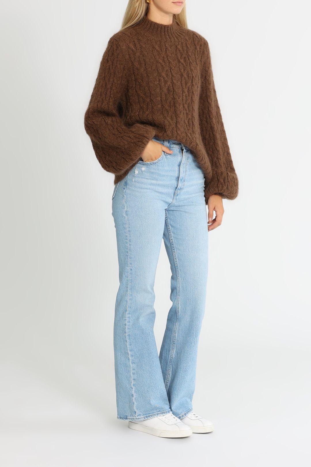 Marle Mimi Crew Neck Long Sleeve Jumper Cable Tobacco Brown