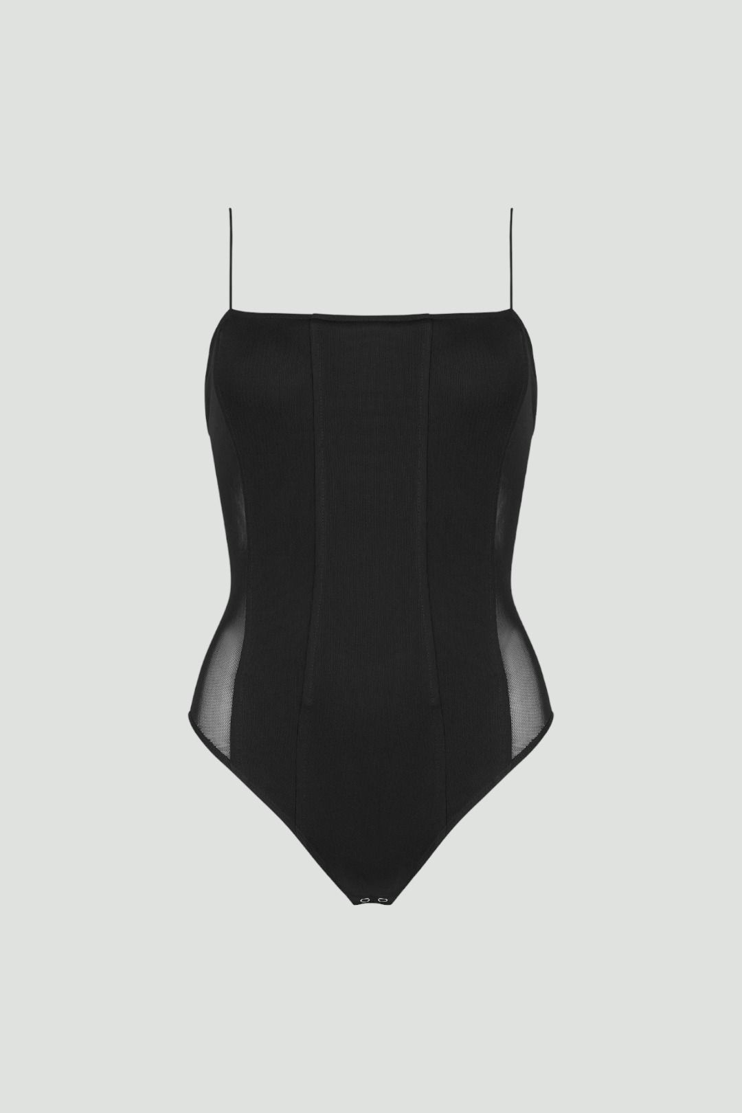 Mesh Mix Corset Bodysuit in Black