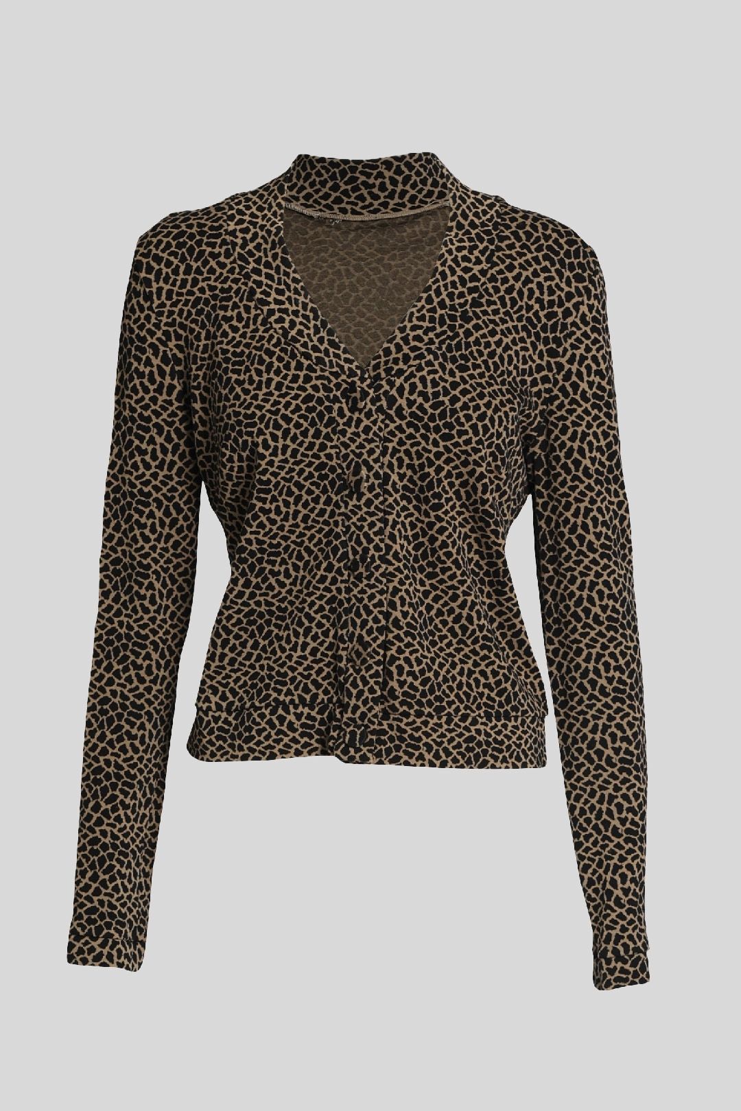 Animal Print Waisted V-neck Jacket
