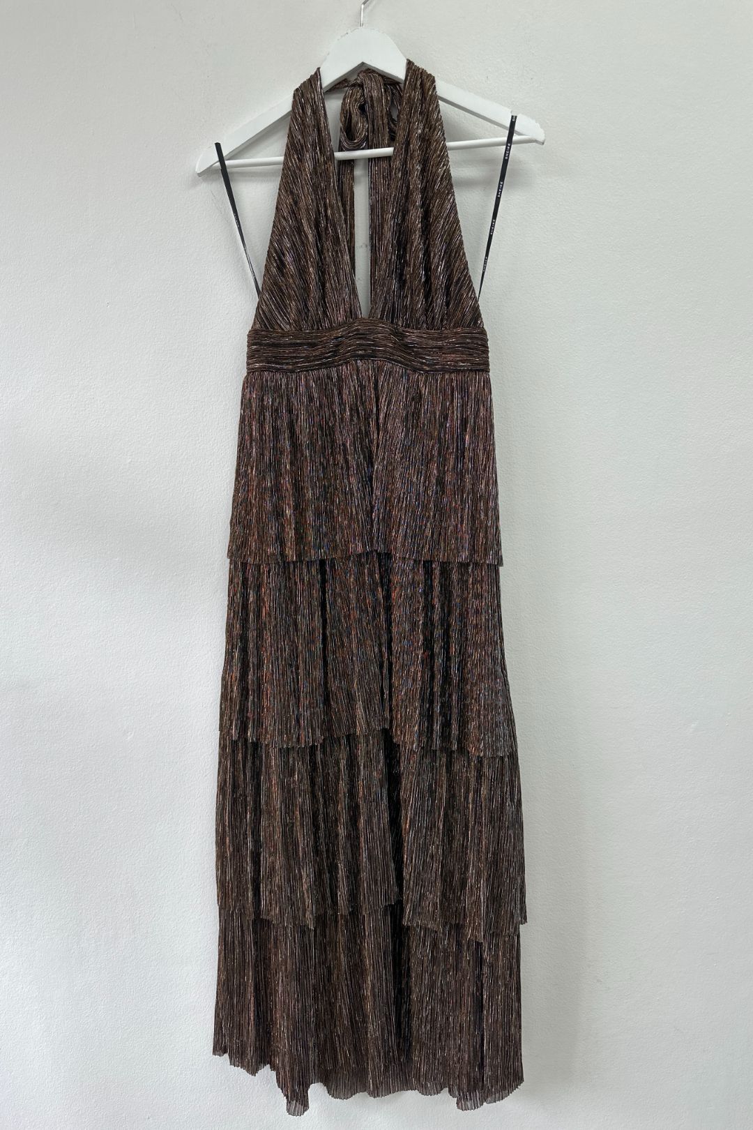 Sheike Metallic Bronze Halter Neck Galaxy Dress