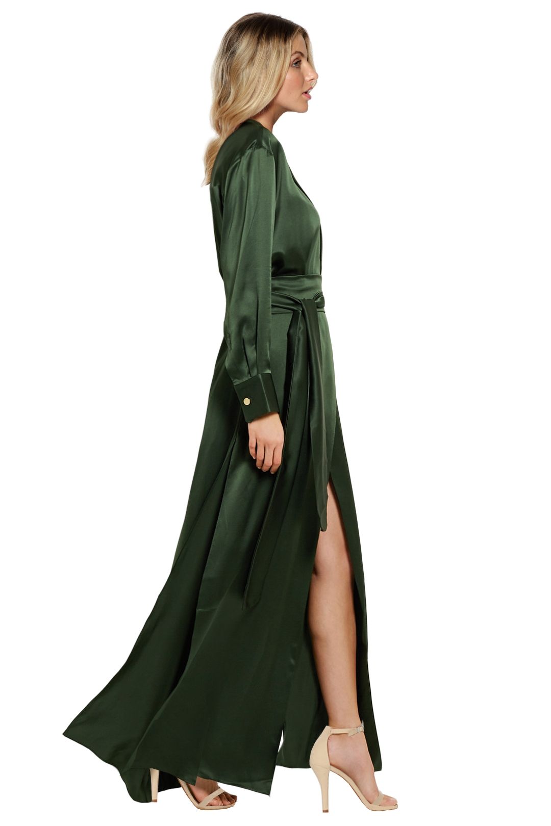Michael Lo Sordo - Silk Satin Maxi Dress - Green - Side
