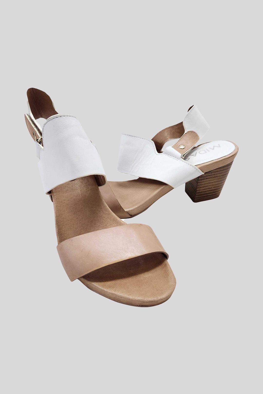 Tan and White Strap Leather Sandals