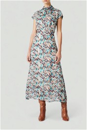 David Lawrence - Edyta High Neck Midi Dress in Abstract Print