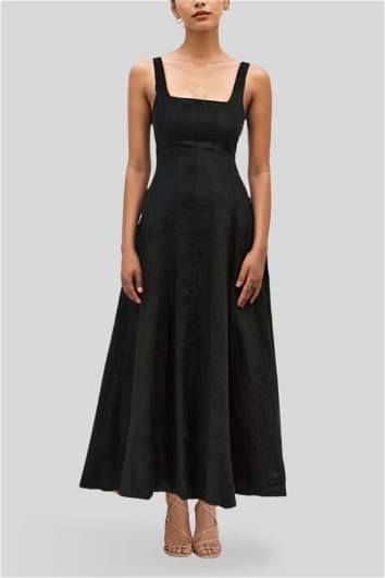 Hire Milahn Black Linen Midi Dress | Dissh | GlamCorner
