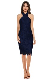 Ministry of Style - Cross Section Fitted Midi Dress - Navy - Front