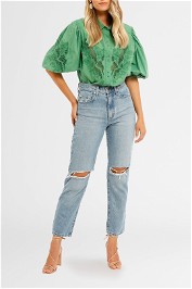 Ministry of Style Flora Embroidery Blouse Jade balloon