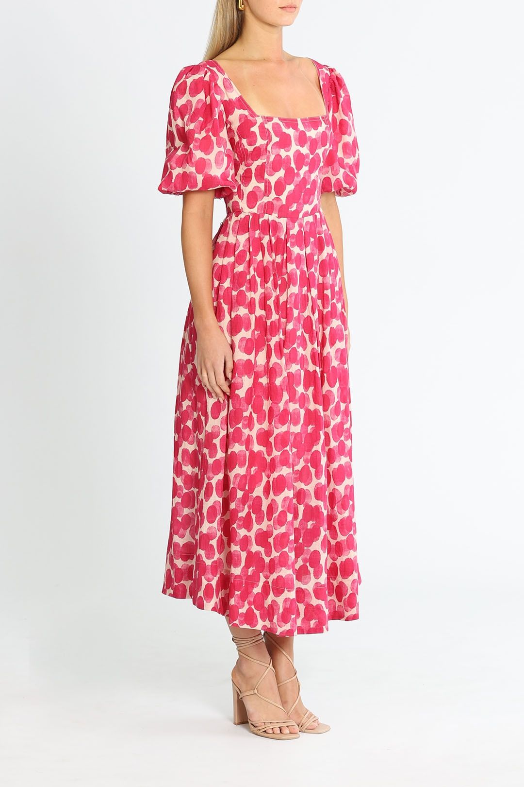 Ministry of Style Mottled Blossoms Midi Dress Balloon Sleeves