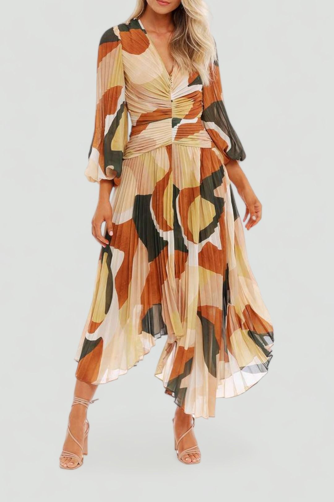 Retro Resort Pleated Midi Dress