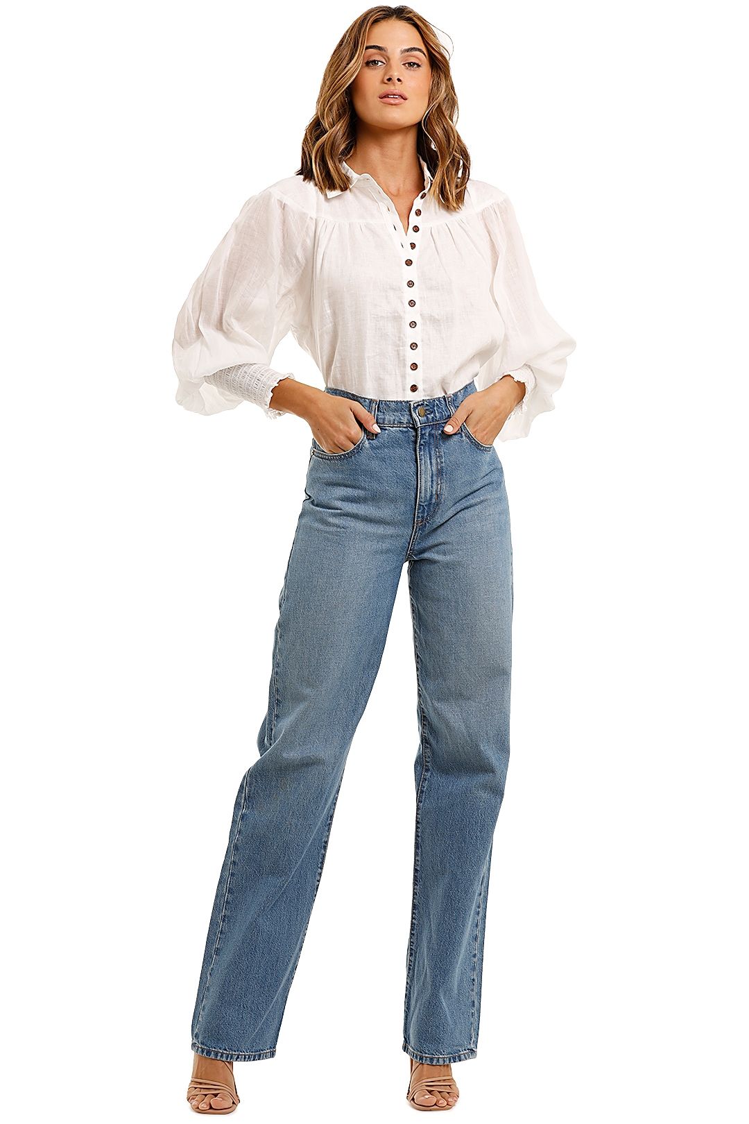 Ministry of Style Wrangler Shirred Blouse cuff v neck