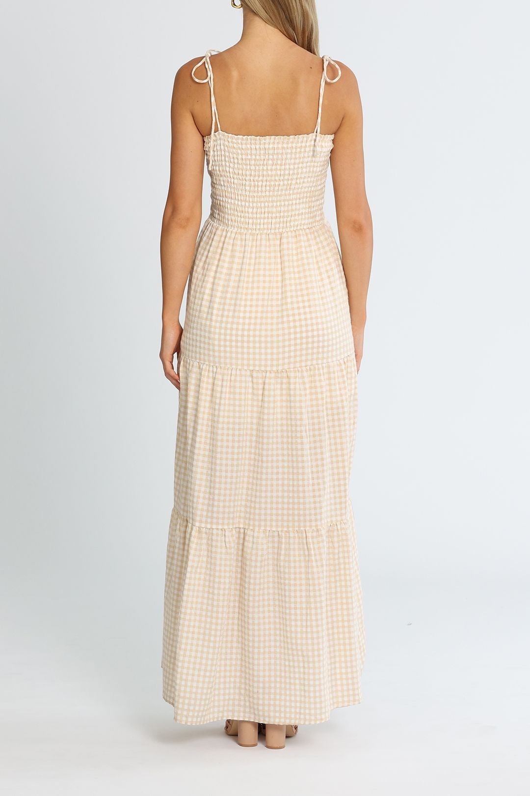 Hire Abu Shirred Bust Maxi Dress | Mink Pink | GlamCorner