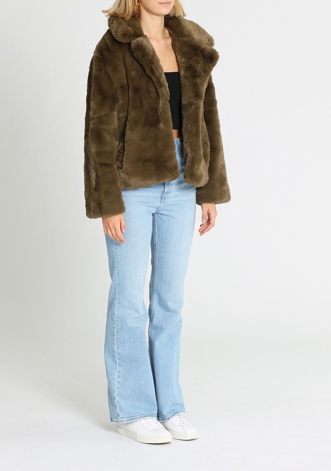 Mink Pink Faux Fur Jacket Green Relaxed