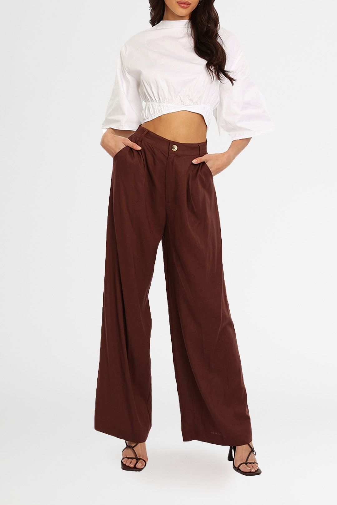 Mink Pink Hepburn Wide Leg Pants Brown