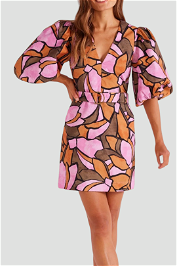 Mink Pink Lorna Belted Mini Dress in Abstract Floral Print