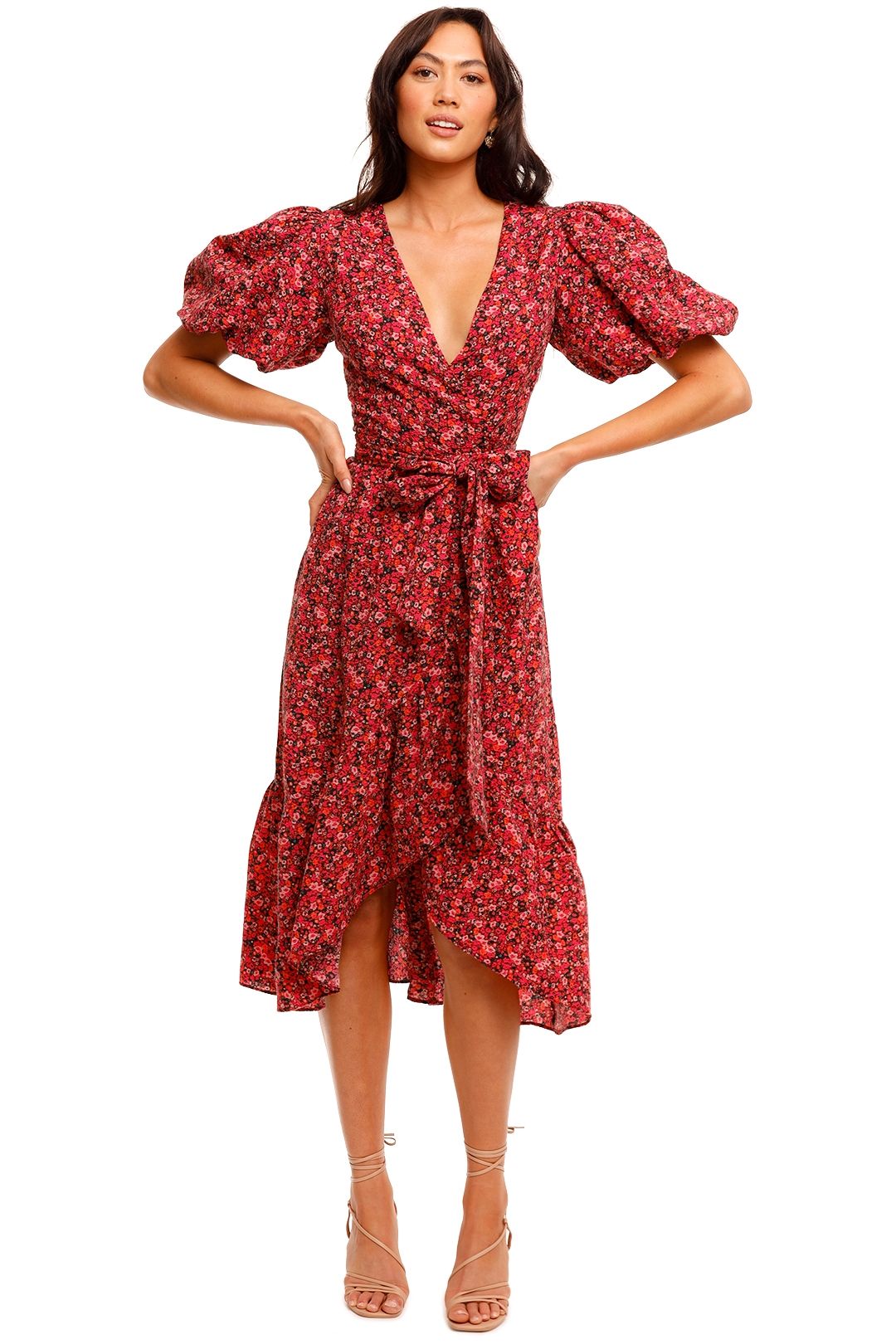 Mink Pink Raphaela Wrap Frill Midi Dress cutout